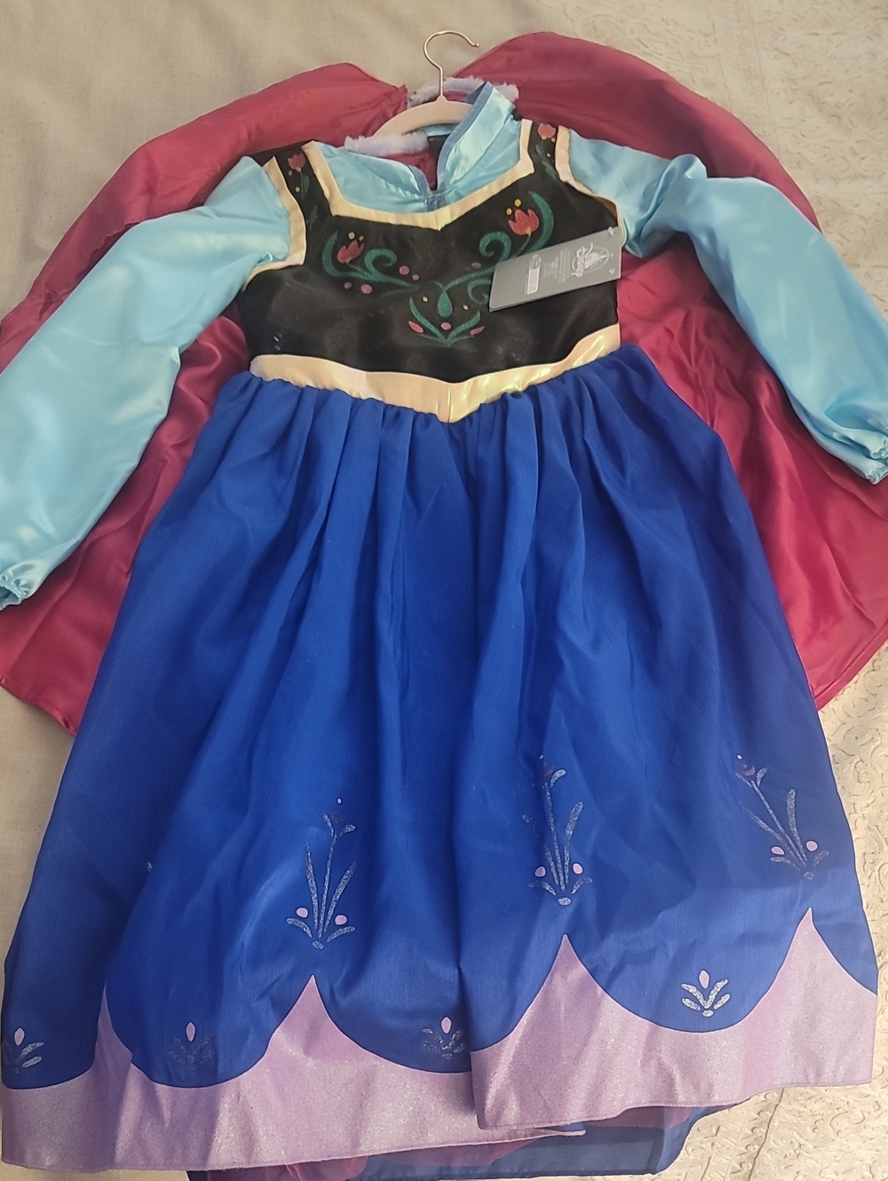 Disney Frozen Anna, Blue & Pink Princess Dress w/ Clasping Cape NWT Size 7/8
